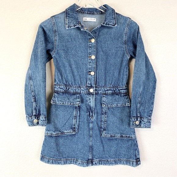 Zara Stonewash Denim Jean Dress Size 11-12yrs - Picture 2 of 7